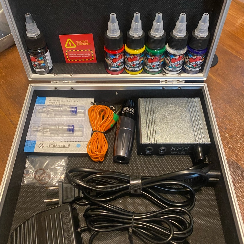 Dragonhawk Power Supply Pedal Mast Rotary Tattoo Kit With Case (for  beginners)